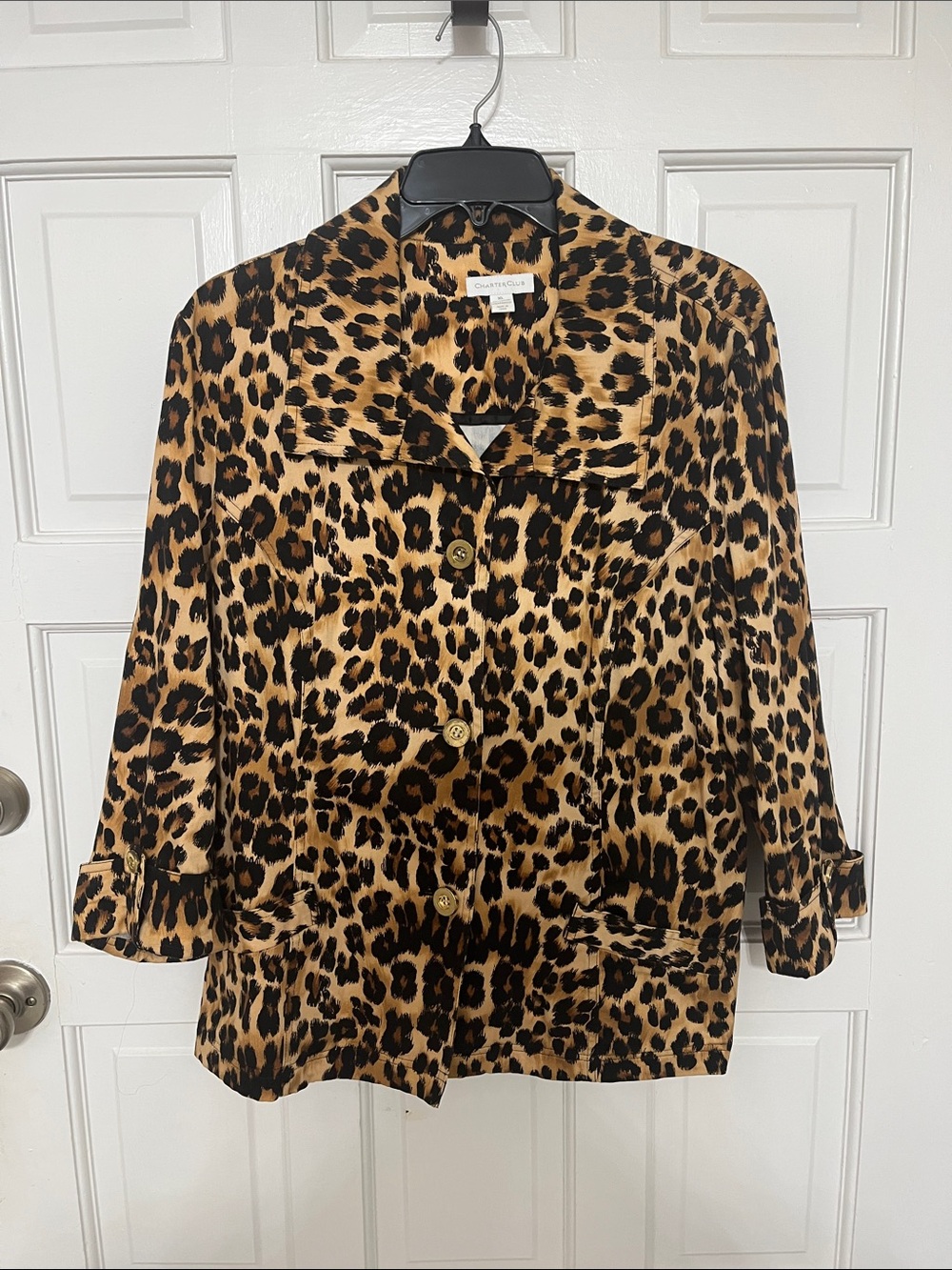 Charter Club Leopard Print Button-Front Shirt Jacket - Brown/Black